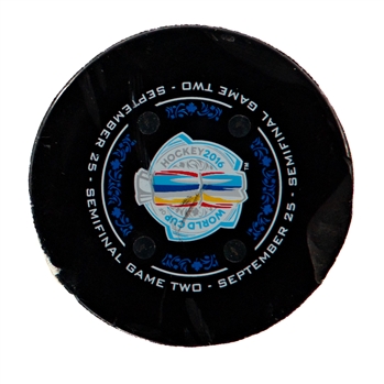 World Cup of Hockey September 25th 2016 Semifinal Game #2 Game-Used Puck with Tracking Chips from 2nd Period (Team Sweden vs Team Europe) - Fanatics Authenticated