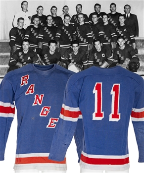 New York Rangers Circa 1949-50 Game-Worn Jersey From Fern Perreaults Personal Collection with LOA - Team Repairs! (Barry Meisel Collection)
