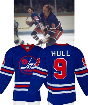 Bobby Hulls 1973-74 WHA Winnipeg Jets Game-Worn Jersey with LOA - 53-Goal Season! - Team Repairs! - Photo-Matched!