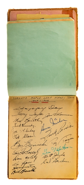 Vintage Autograph Booklet Including 1948-49 Stanley Cup Champions Toronto Maple Leafs Team-Signed Page by 19 Inc. Broda, Day, Bentley, Kennedy, Barilko and Others and Conn Smythe Signed Page with LOA