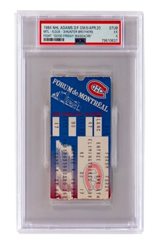 April 20th 1984 Montreal Canadiens vs Quebec Nordiques Division Finals Game 6 Good Friday Massacre PSA-Graded Ticket Stub (EX 5) - The Only One Graded by PSA!