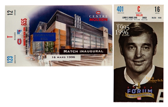 March 11th 1996 Last NHL Game Played at the Montreal Forum Ticket and March 16th 1996 First NHL Game Played at the Molson (Bell) Centre