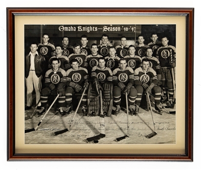 Max McNabs 1946-47 USHL Omaha Knights Team-Signed Framed Team Photo, Team-Signed Program and Additional Items with Family LOA 