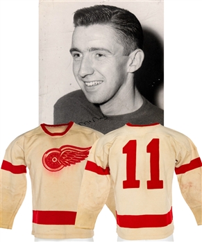 Max McNabs 1949-50 Detroit Red Wings Game-Worn Wool Jersey with Family LOA - Team Repairs! - Stanley Cup Championship Season!