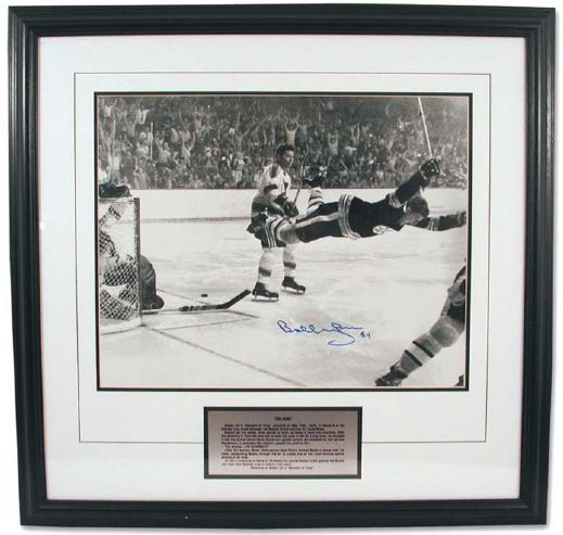 Bobby Orrs Autographed 1970 Stanley Cup  Winning Goal Framed Photograph (27"x29")