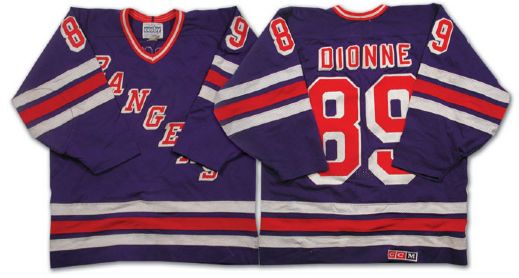 Marcel Dionnes 1988-89 IHL Denver Rangers Blue Game Worn Jersey, Socks & Stick