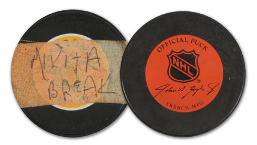 Marcel Dionnes 1984-85 Goal Puck to Become #3 Point-Scorer of All-Time
