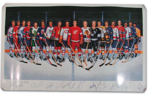 Autographed 500 Goal Scorers Lithograph & 2 Autographed 500 Goal Scorers Sticks