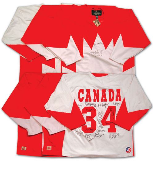 Marcel Dionnes Autographed Team Canada Oldtimers Jersey Collection of 3