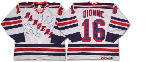Marcel Dionnes N.Y. Rangers Jersey Autographed by (15) 500-Goal Scorers