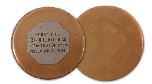 Bobby Hulls 1964-65 13th Career NHL Hat Trick Puck