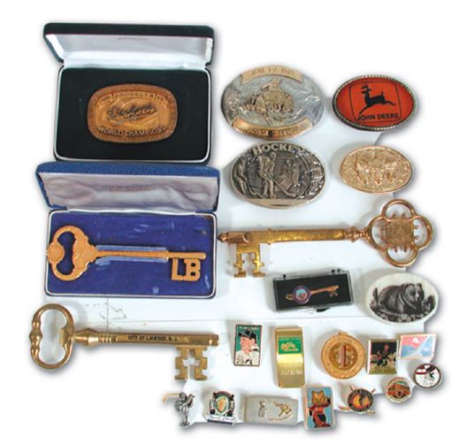 Bobby Hulls Pin, Belt Buckle and Key Collection of 75+