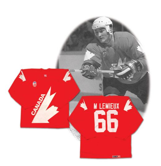 Mario Lemieuxs 1987 Canada Cup Game Worn Red Team Canada Jersey