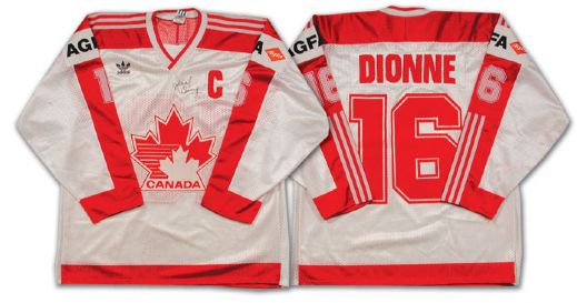 Marcel Dionnes 1986 Team Canada World Championships Game Worn Autographed Jersey & Stick