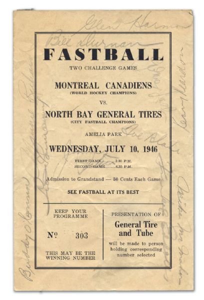 1946 Montreal Canadiens Fastball Program Autographed by 11