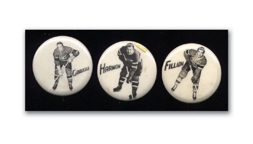 1940s Montreal Canadiens Pep Cereal Pin Collection of 3