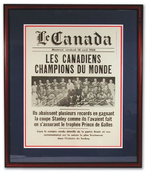 1944 Broadside Picturing the Stanley Cup Champion Montreal Canadiens (26" x 31")