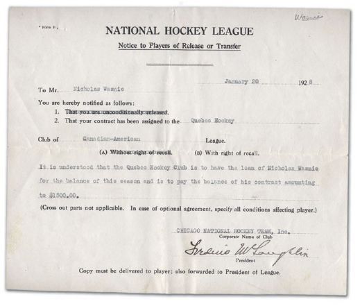 NHL Document Signed by Hall-of-Famer Major Frederic McLaughlin