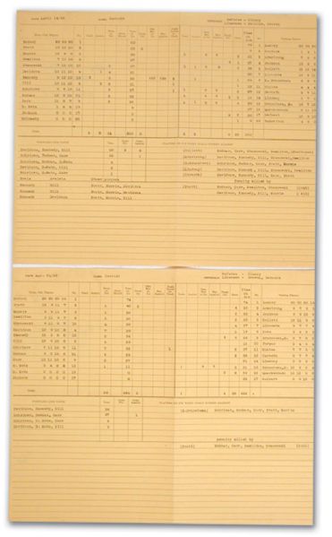 1945 Detroit at Toronto Stanley Cup Finals Scoresheet Collection of 2