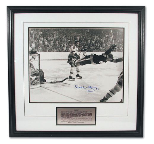 Bobby Orrs Autographed 1970 Stanley Cup Winning Goal Framed Photograph (20" x 24")