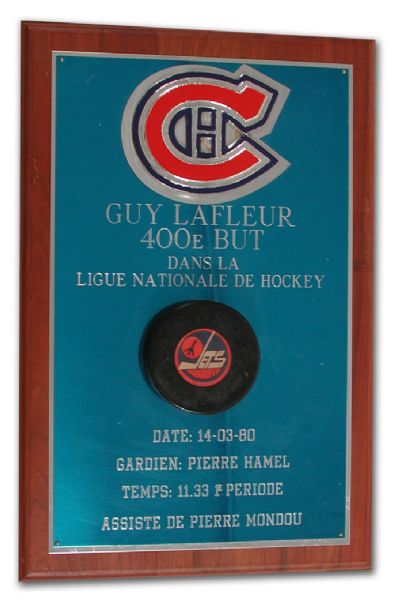 Guy Lafleurs 1979-80 400th NHL Goal Plaque (10" x 15")