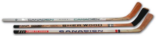 Montreal Canadiens Hall-of-Famer Game Stick Collection of 3