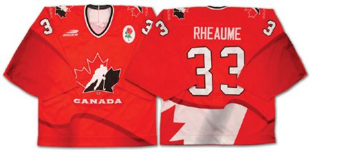 Manon Rheaumes Game Worn Team Canada Jersey & Autographed Game Used Stick