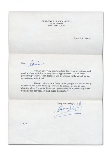 Franke Selke Sr. and Clarence Campbell Signed Letters