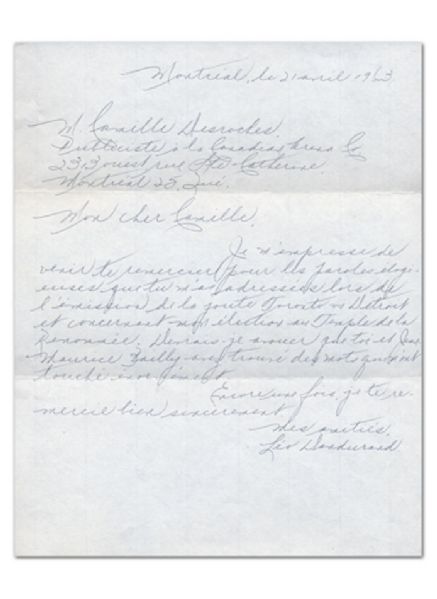 Handwritten Letter by Montreal Canadiens Hall-of-Famer Leo Dandurand