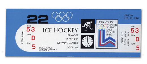 1980 Olympics Team USA "Miracle on Ice" Game Full Ticket