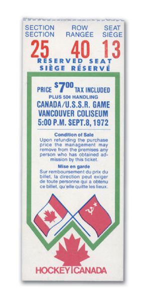 Canada-Russia Summit Series Game 4 Ticket Stub from Vancouver
