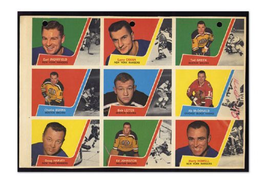 1963-64 Topps Hockey Card Uncut Sample Sheet of 9