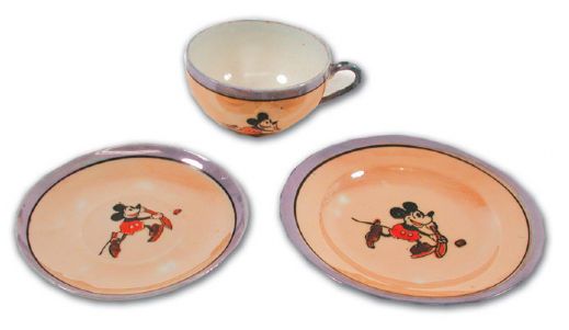 Circa 1930 Mickey Mouse Playing Hockey Porcelain Dish Set