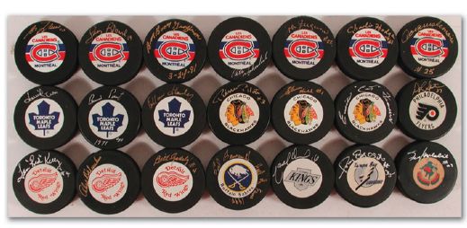 Hockey HOFers and Superstars Autographed Puck Collection of 21