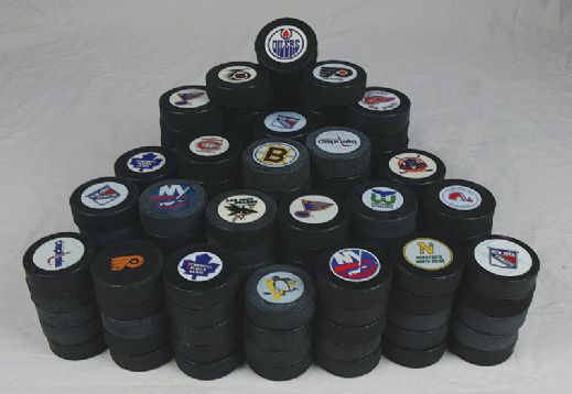 1980s & 1990s Official Inglasco Game Puck Collection of 154
