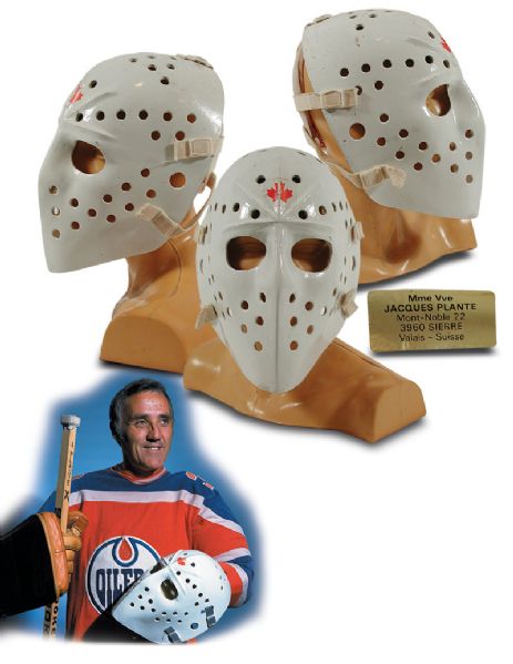 1974-75 Jacques Plante WHA Edmonton Oilers Game Worn Goalie Mask - Jacques Last Mask!