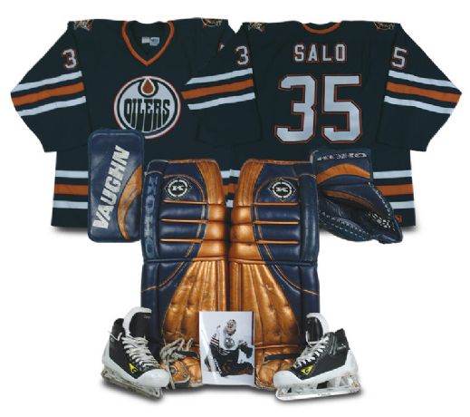 Tommy Salo Edmonton Oilers Game Used Jersey, Pads, Gloves & Skates