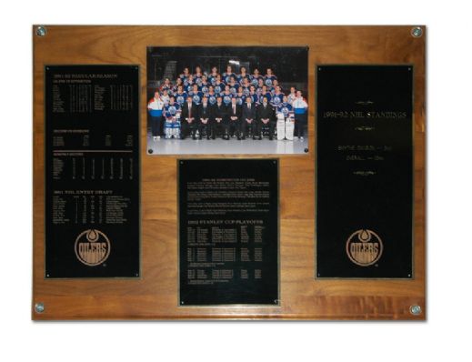 1991-92 Edmonton Oilers Team Photo Plaque From Locker Room