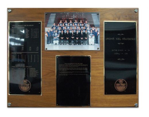 1992-93 Edmonton Oilers Team Photo Plaque From Locker Room