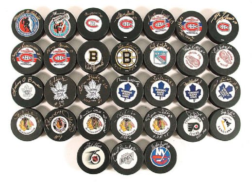 Hall of Fame Autographed Puck Collection of 31