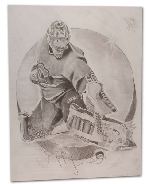 Jose Theodore Autographed Black & White Artwork