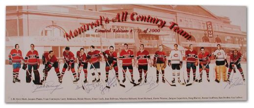 Limited Edition Montreal Canadiens Lithograph Autographed by 6 Habs Hall-of-Famers