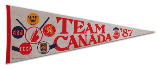 1987 Canada Cup Team Canada Pennant Autographed by 33 Including Gretzky & Lemieux