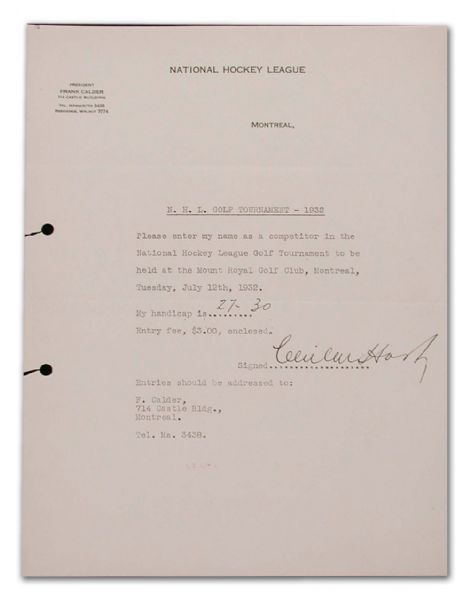 1932 Montreal Canadiens Cecil Hart Signed NHL Document