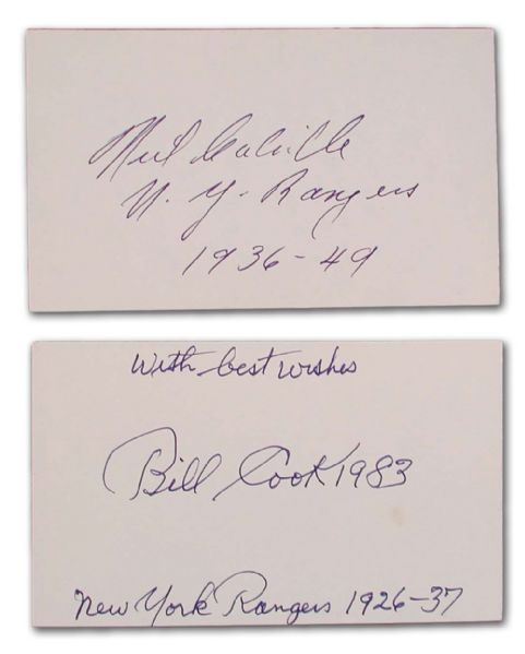 New York Rangers Neil Colville & Bill Cook Signed Index Cards