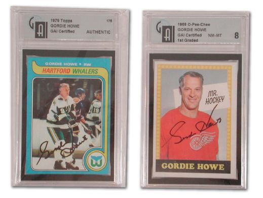 Gordie Howe Certified Autographed Card Collection of 2