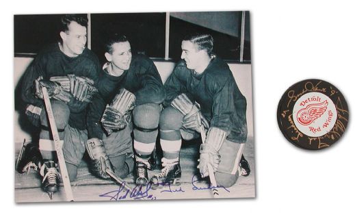 Detroit Red Wings “Production Line” Signed Puck and Photo