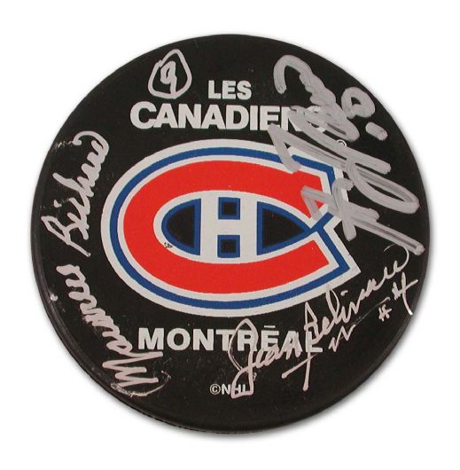 Canadiens Puck Autographed by Richard, Beliveau & Lafleur