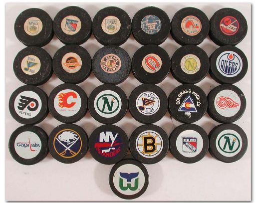 1973-1985 Viceroy Official NHL Game Puck Collection of 37