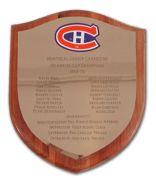 1969-70 Montreal Junior Canadiens Memorial Cup Championship Plaque